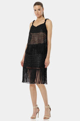 Black Dress With Fringe Embellishments
