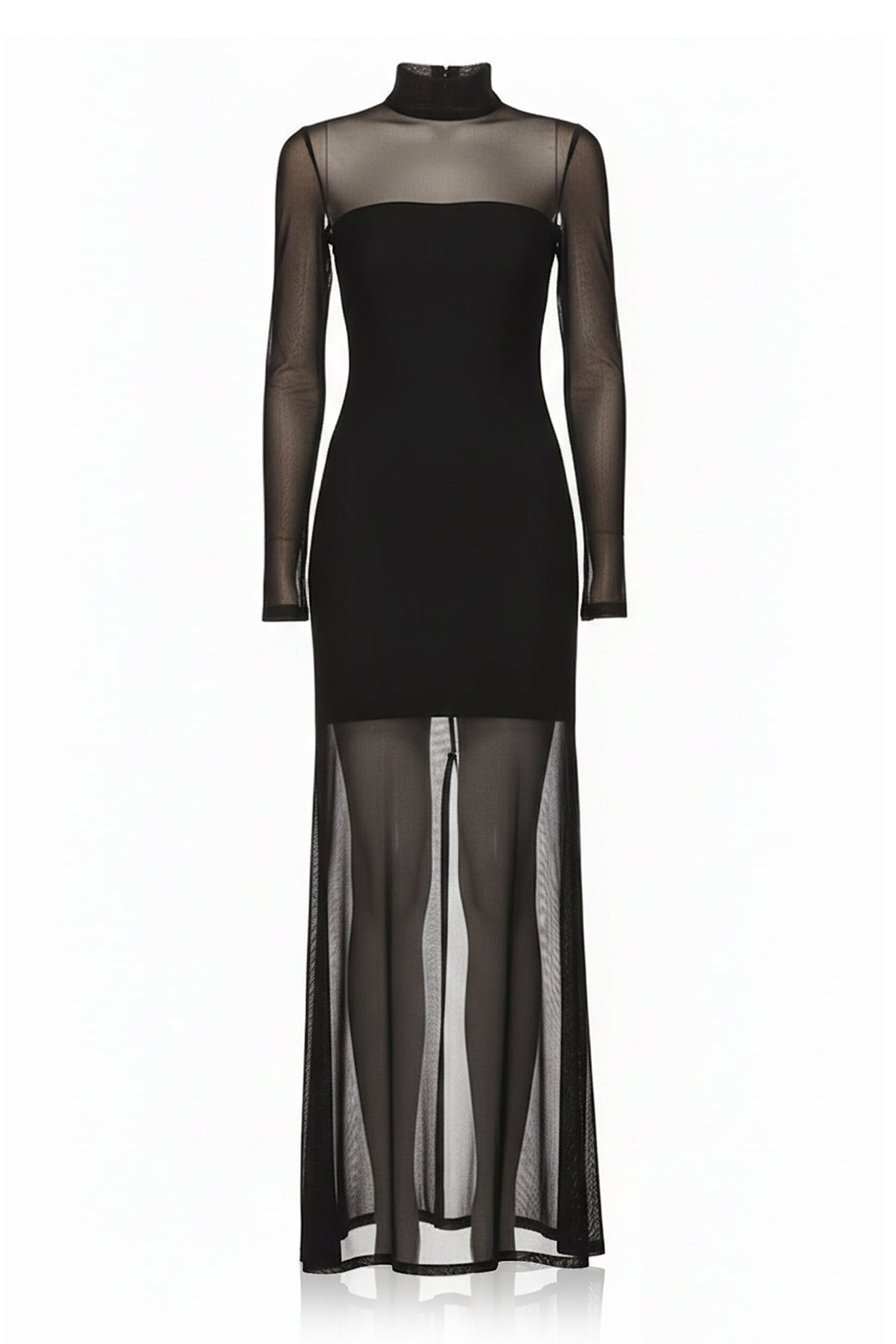 Black Sheer Organza High-Neck Maxi Dress