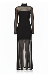 Black Sheer Organza High-Neck Maxi Dress