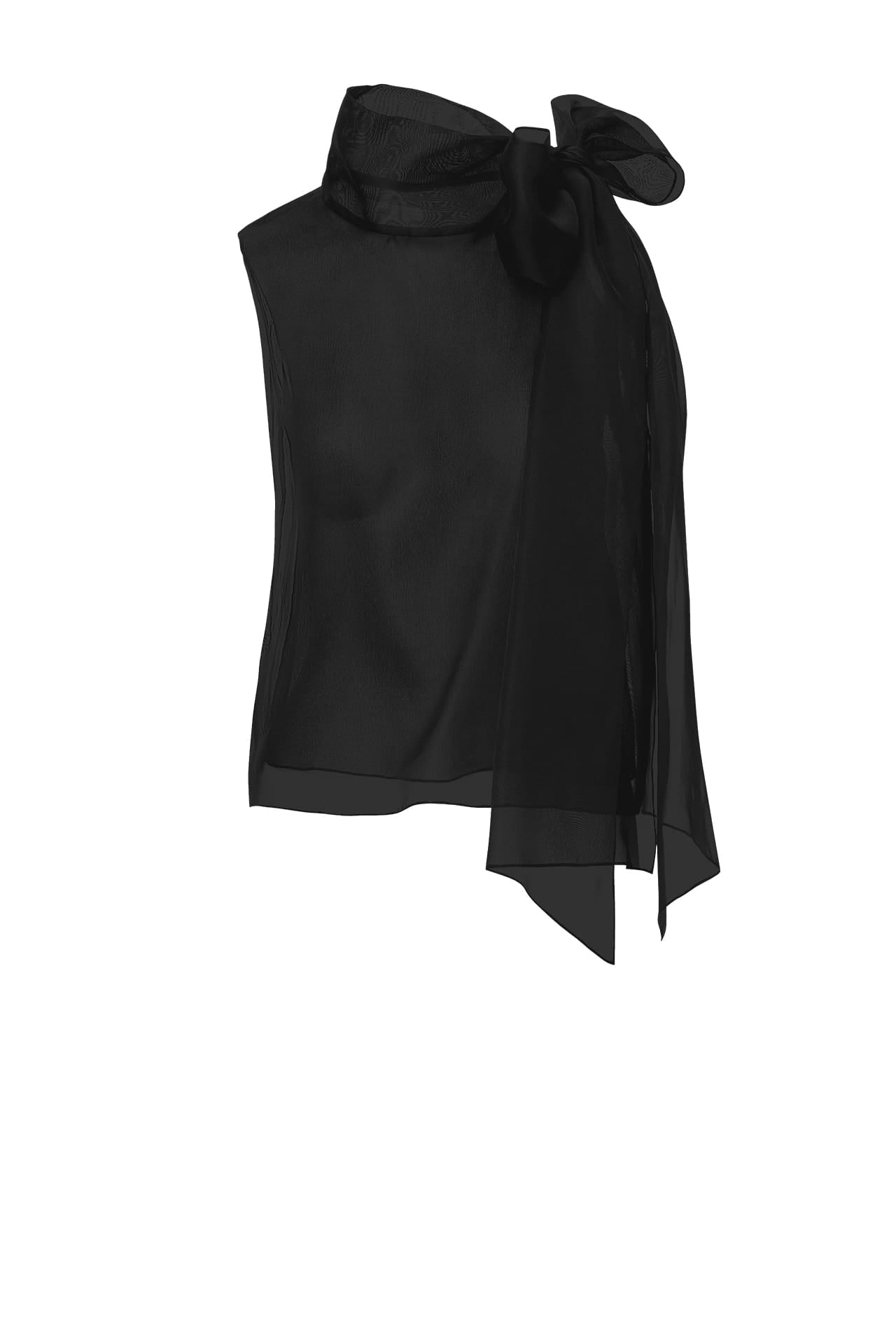Black Sheer Organza Tie Neck Blouse