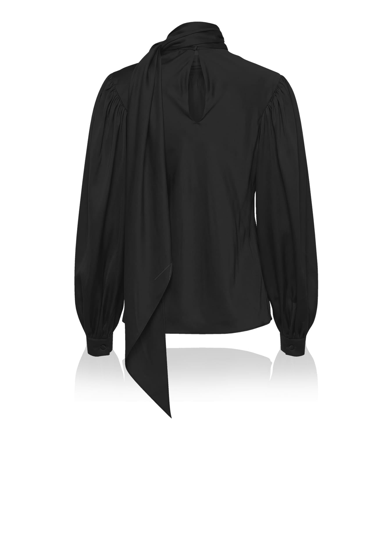 Black Silk Satin-Twill Tie-Neck Blouse