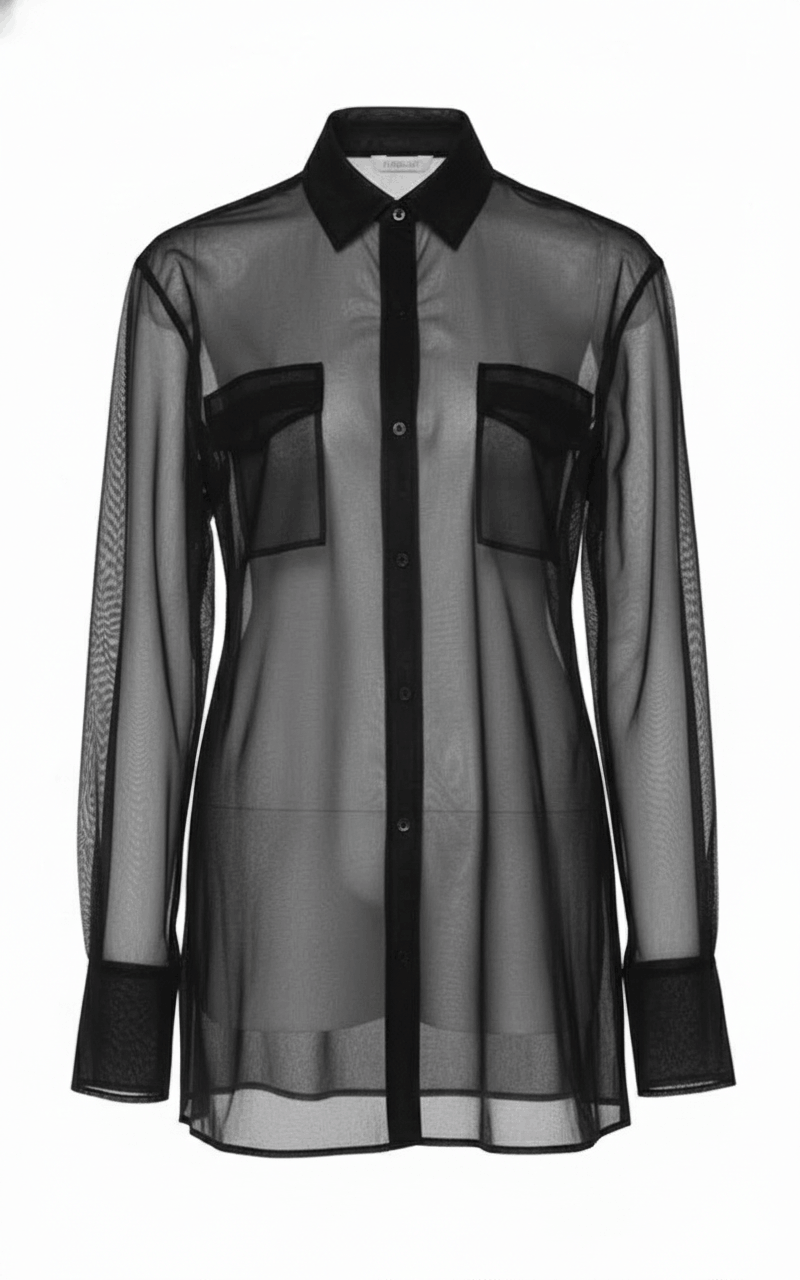 Black Sheer Organza Button-Down Shirt