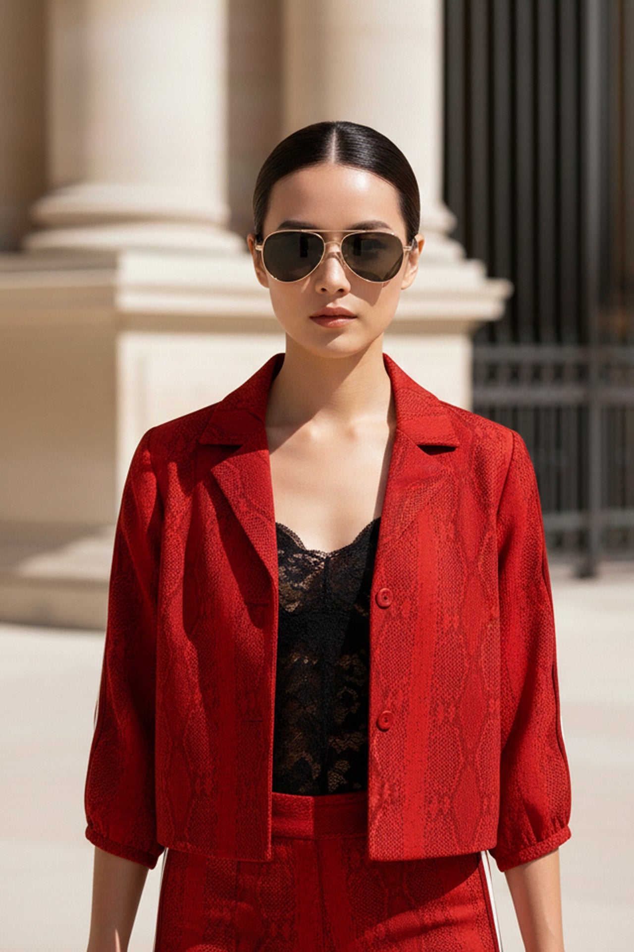 Biodegradable Fabrics Matching Suit Set in Blood Stone