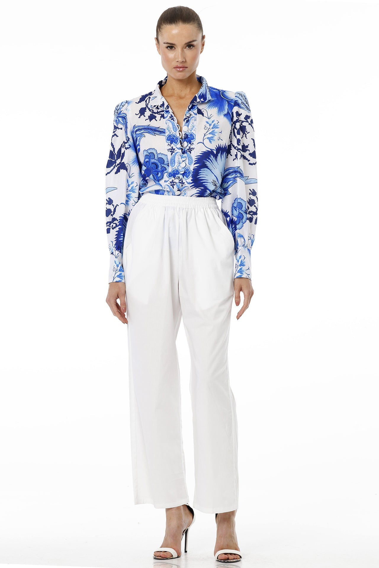 Blue Button Up Shirt For Women With Collar Neck