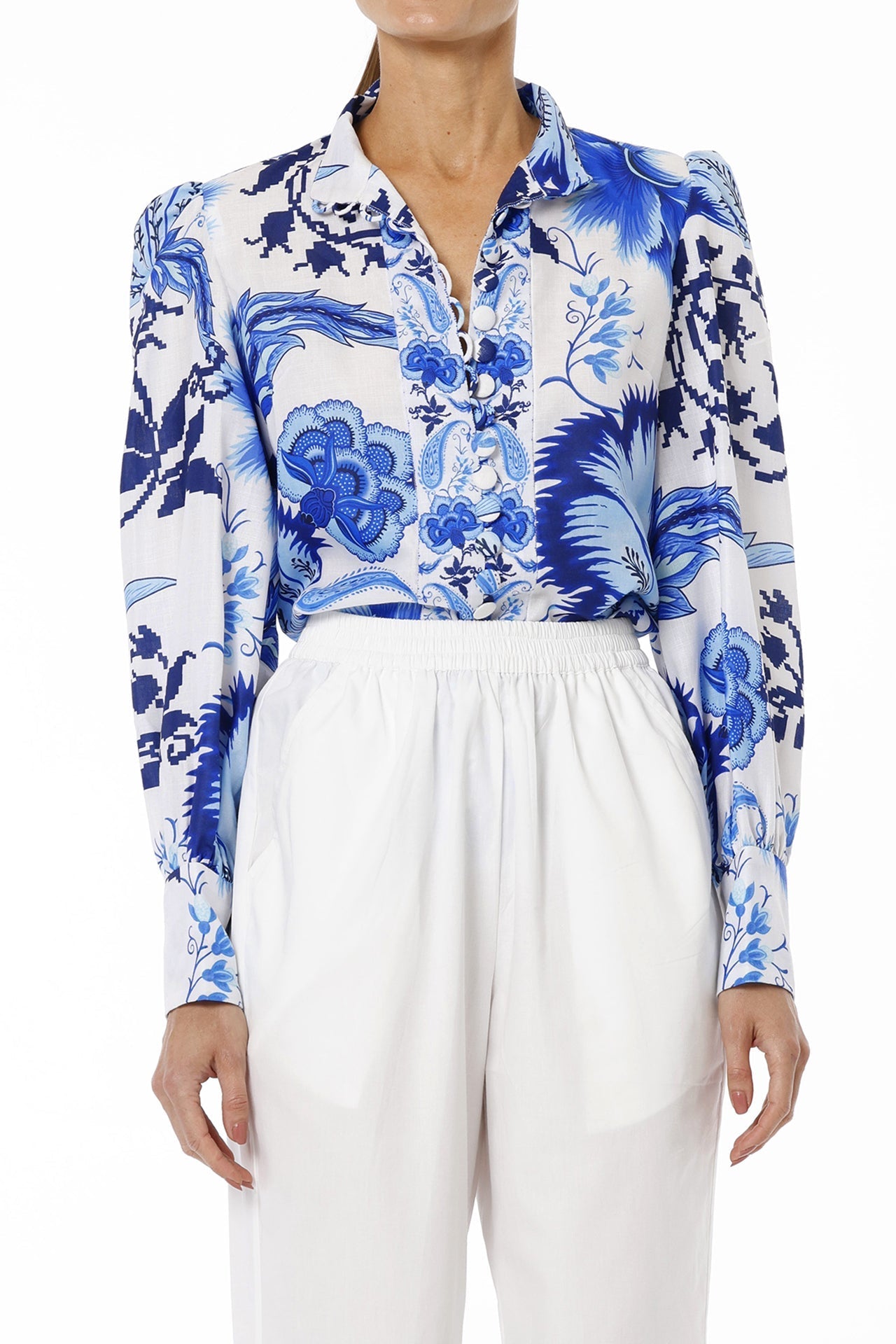 Blue Button Up Shirt For Women With Collar Neck