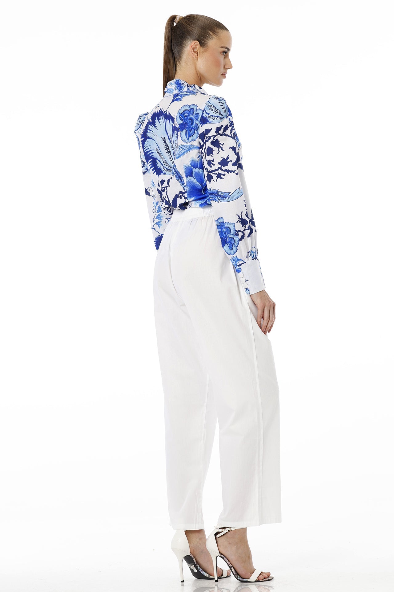 Blue Button Up Shirt For Women With Collar Neck