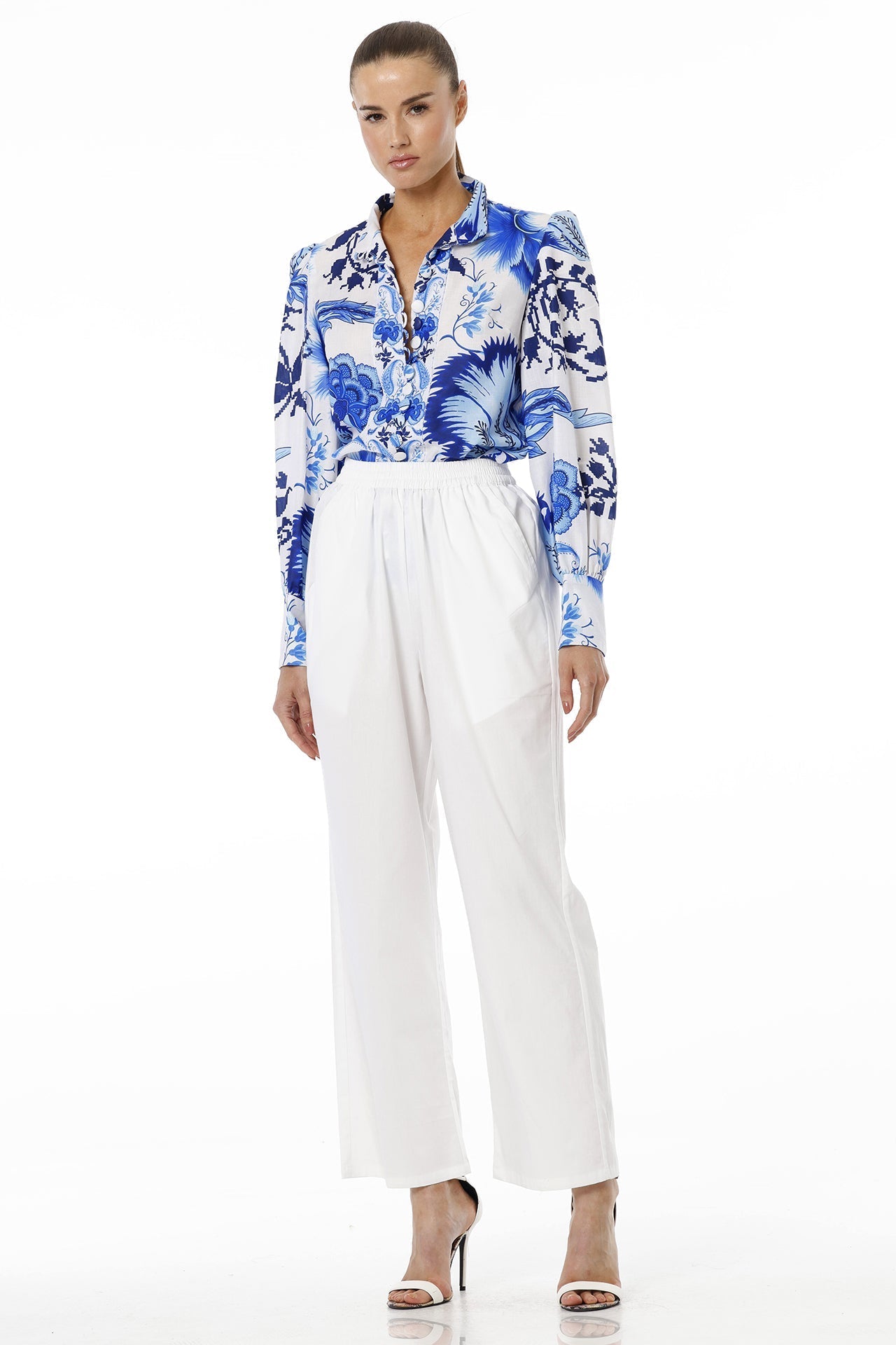 Blue Button Up Shirt For Women With Collar Neck