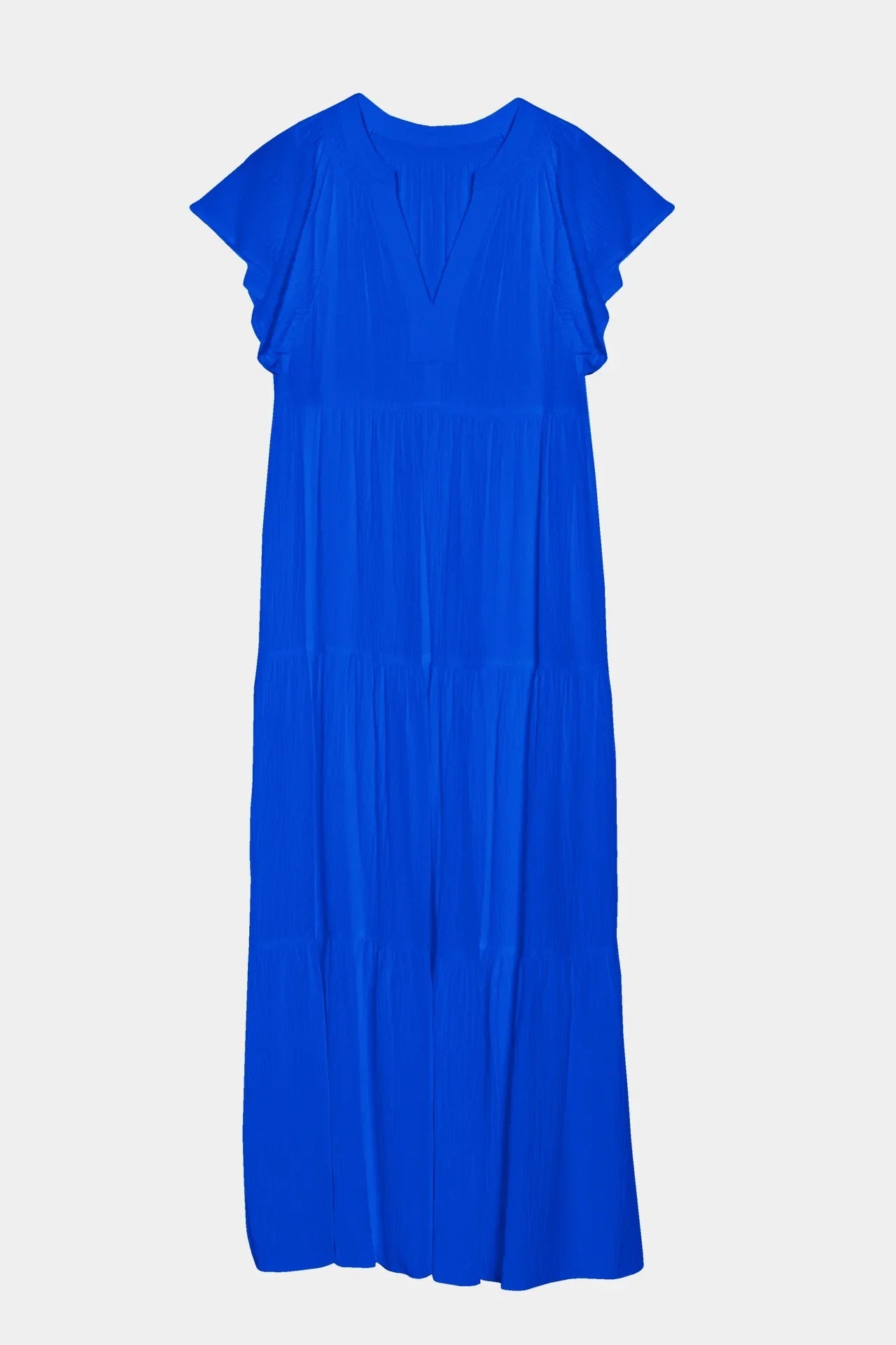 Blue Flutter Sleeve Long Dress