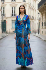 Blue nan Print Wrap Dress