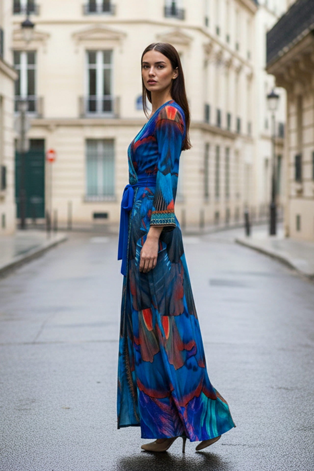Blue nan Print Wrap Dress