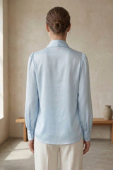 Blue Scarf Tie Neck Satin Blouse