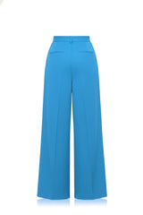 Blue High Waisted Wide Leg Pants for Luxury Beach Outfit & Resort Cocktail Styling
