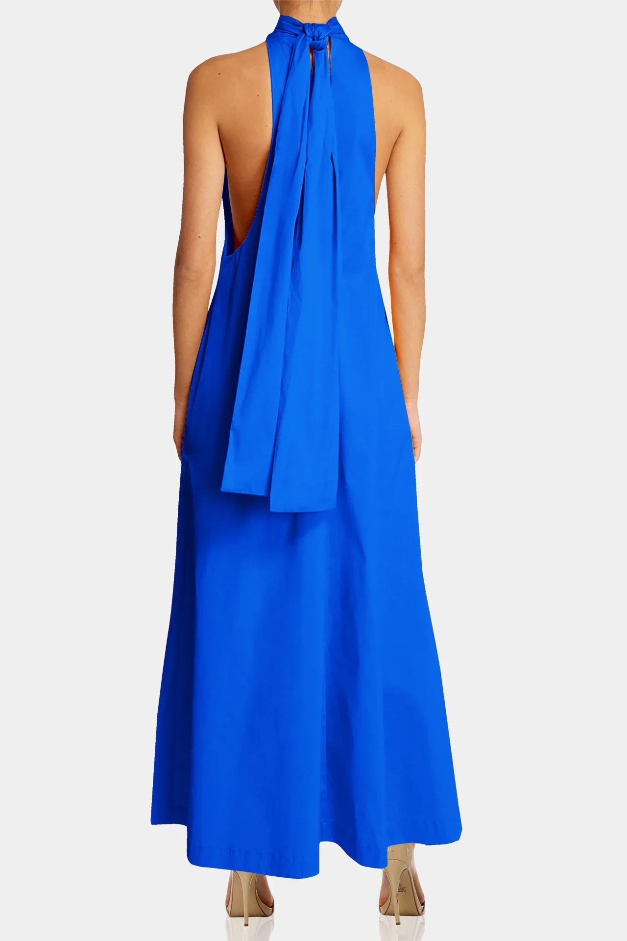 Blue Sleeveless High-Neck Maxi Dress