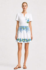 Blue & White Floral Organic Cotton Poplin Mini Dress