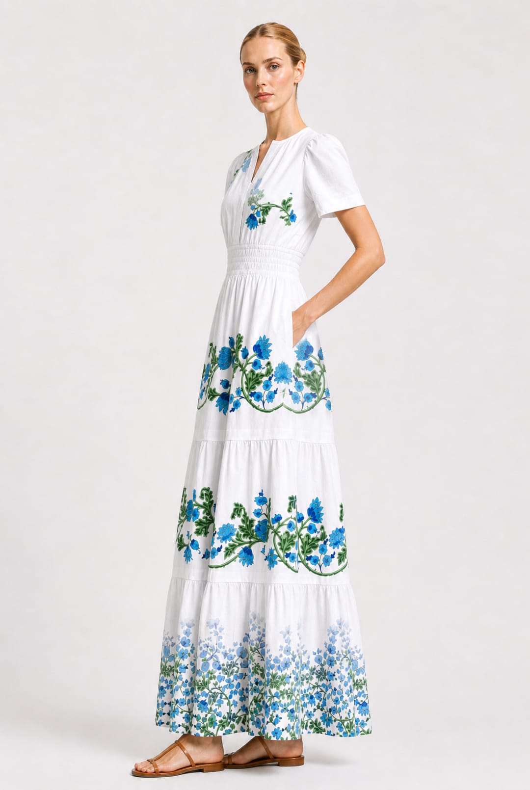 Blue and White Floral Resort Maxi Dress