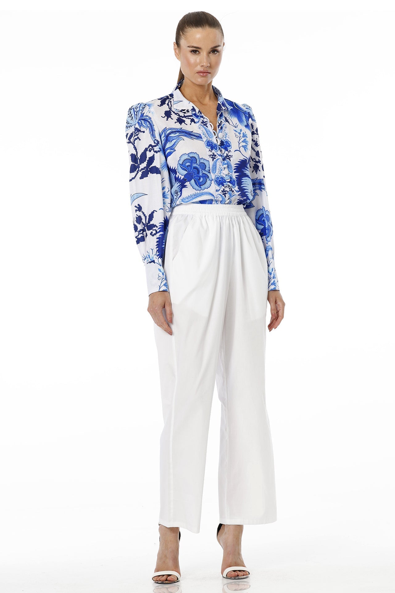 Blue Button Up Shirt For Women With Collar Neck