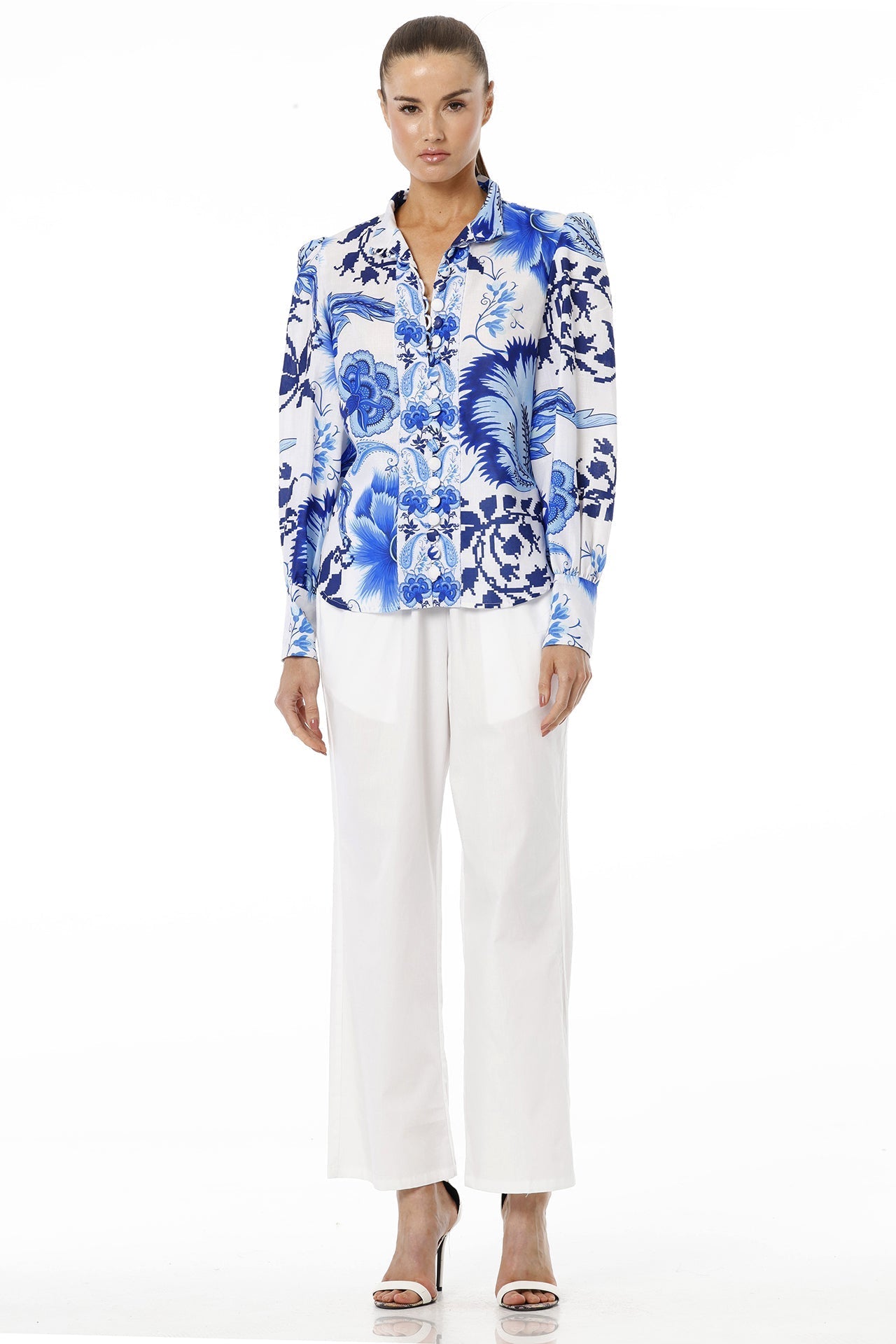 Blue Button Up Shirt For Women With Collar Neck