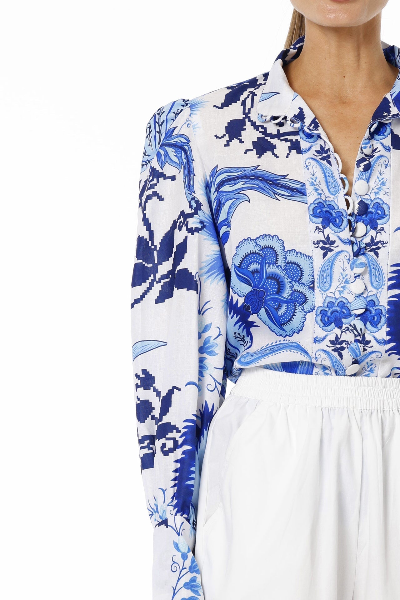 Blue Button Up Shirt For Women With Collar Neck