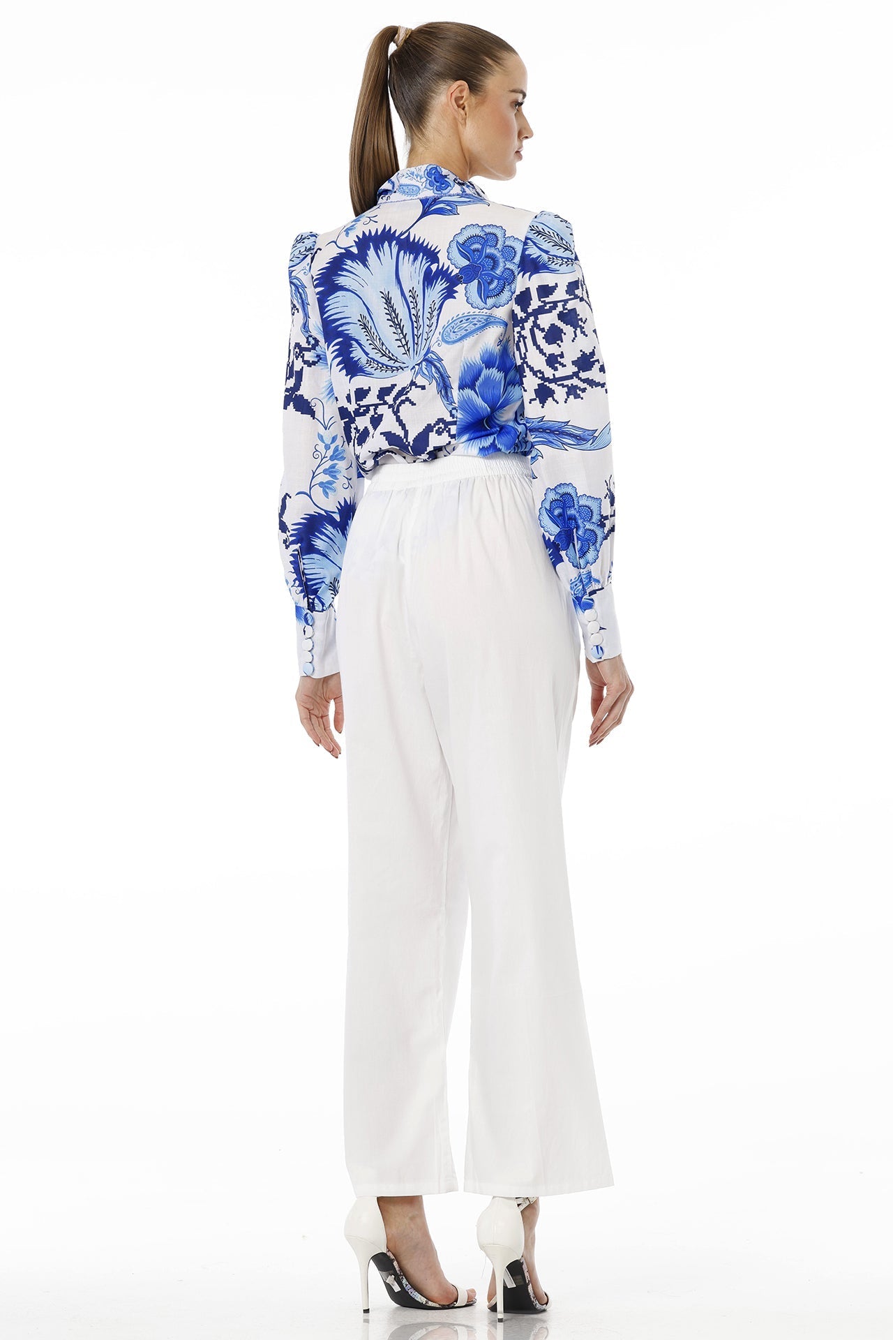 Blue Button Up Shirt For Women With Collar Neck