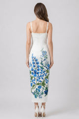 Blue Floral Corset Bodycon Midi Dress