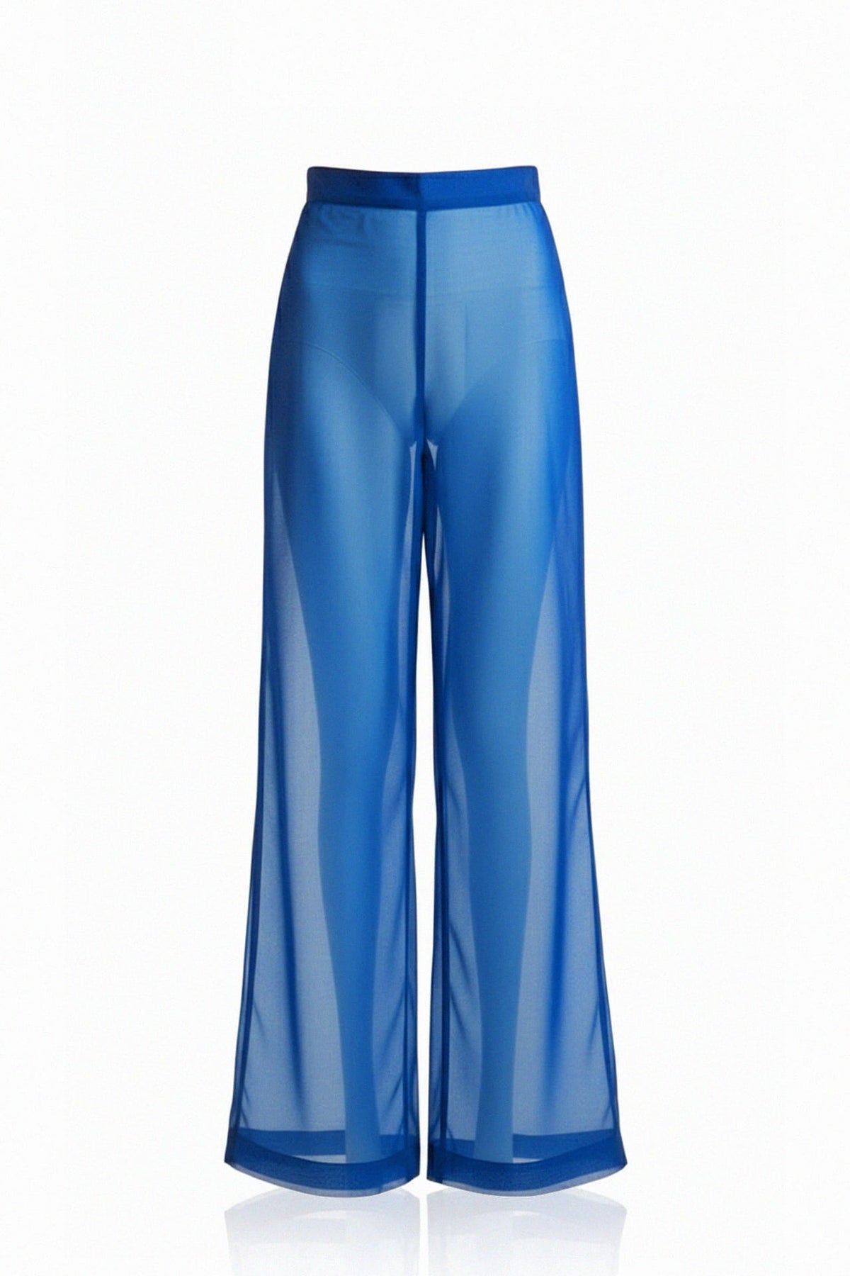 Blue Sheer Mesh Pants for Women with Lightweight Wide Leg