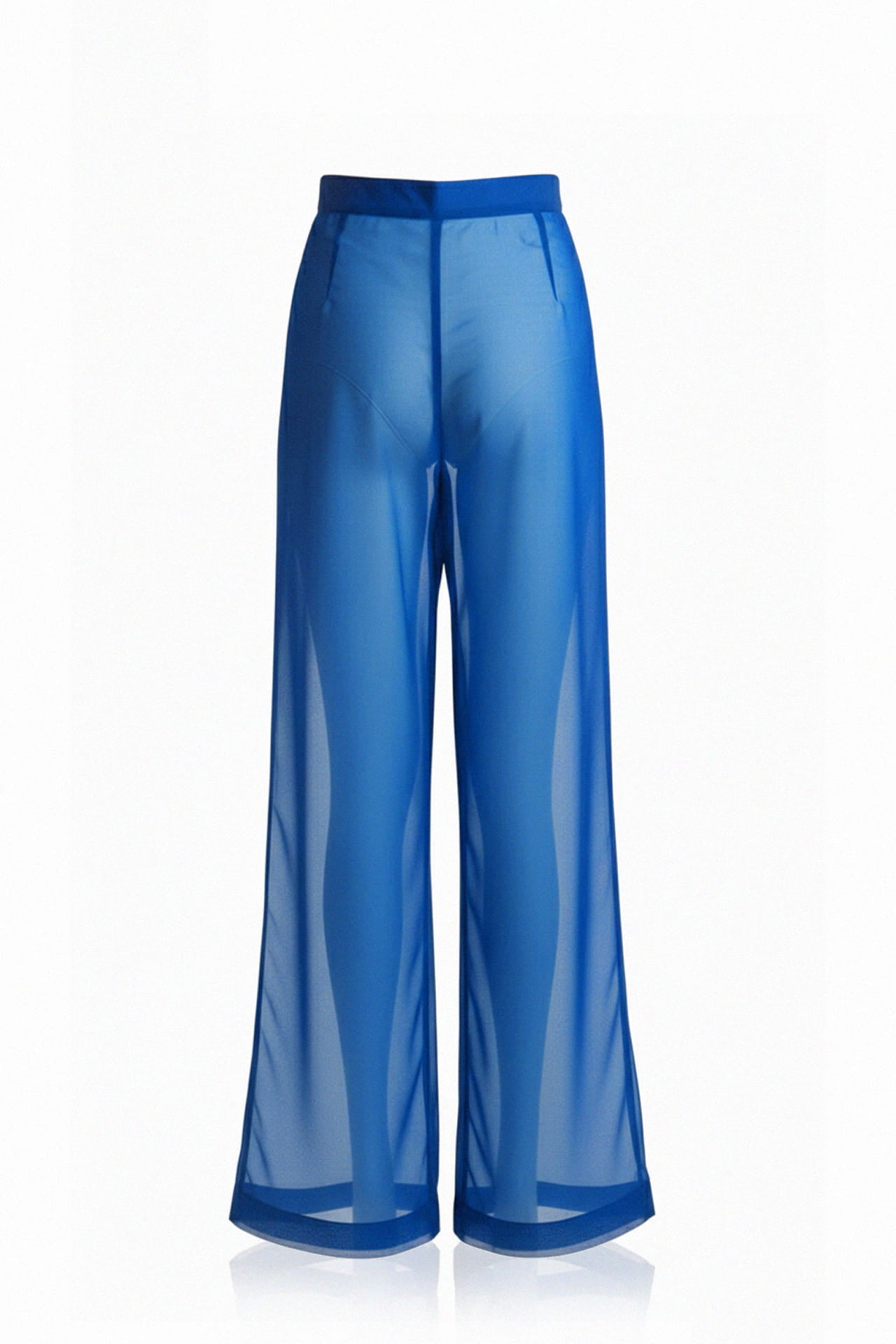Blue Sheer Mesh Pants for Women with Lightweight Wide Leg