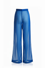 Blue Sheer Mesh Pants for Women with Lightweight Wide Leg