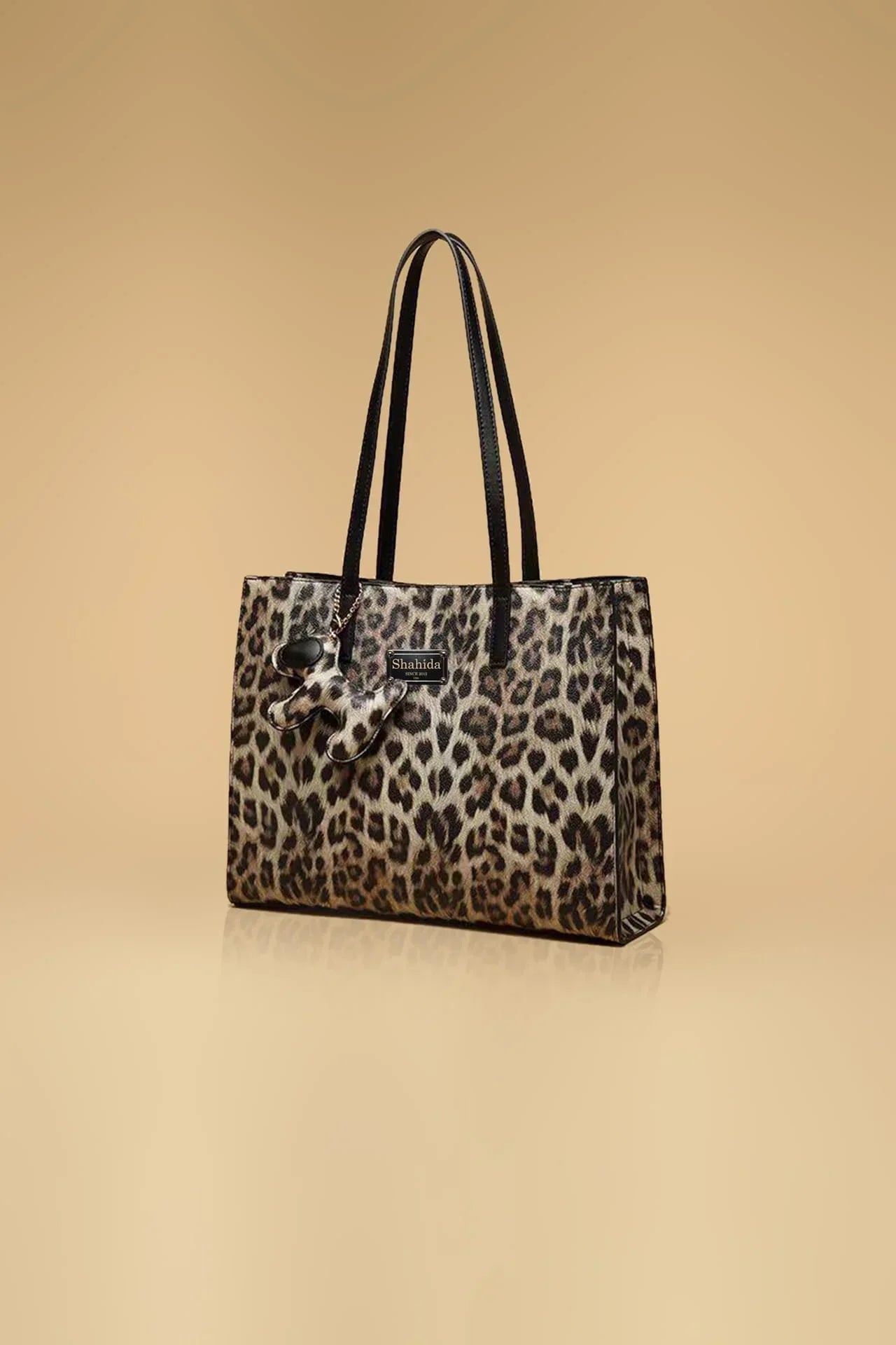 Animal Print Shoulder Bag With Keychain Charm