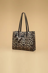 Animal Print Shoulder Bag With Keychain Charm