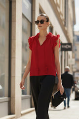 Aphrodite Red Short Top With Ruffle Sleeveless Design