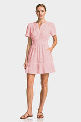 3D Floral Appliqué Hand Embroidered Mini Dress with Short Sleeves – Country Club Floral Mini Dress