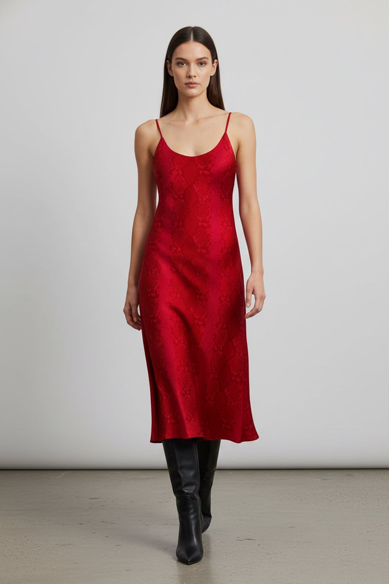 Blood Stone Camisole Midi Slip Dress Made In Vegan Silk