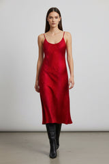 Blood Stone Camisole Midi Slip Dress Made In Vegan Silk