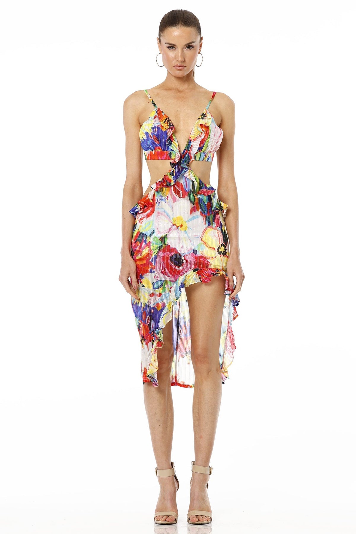 Alba Short Multicolor Floral Side Cut Out Dress