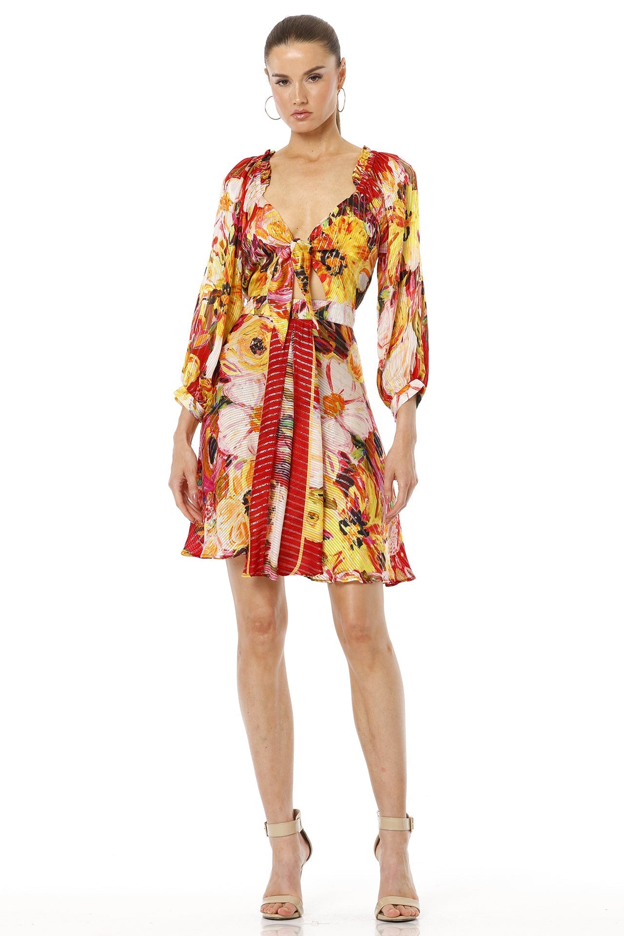 Aeneas Dress with Long Puff Sleeves & Sexy Cut Out Dress