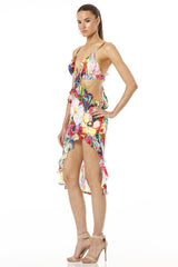 Alba Short Multicolor Floral Side Cut Out Dress