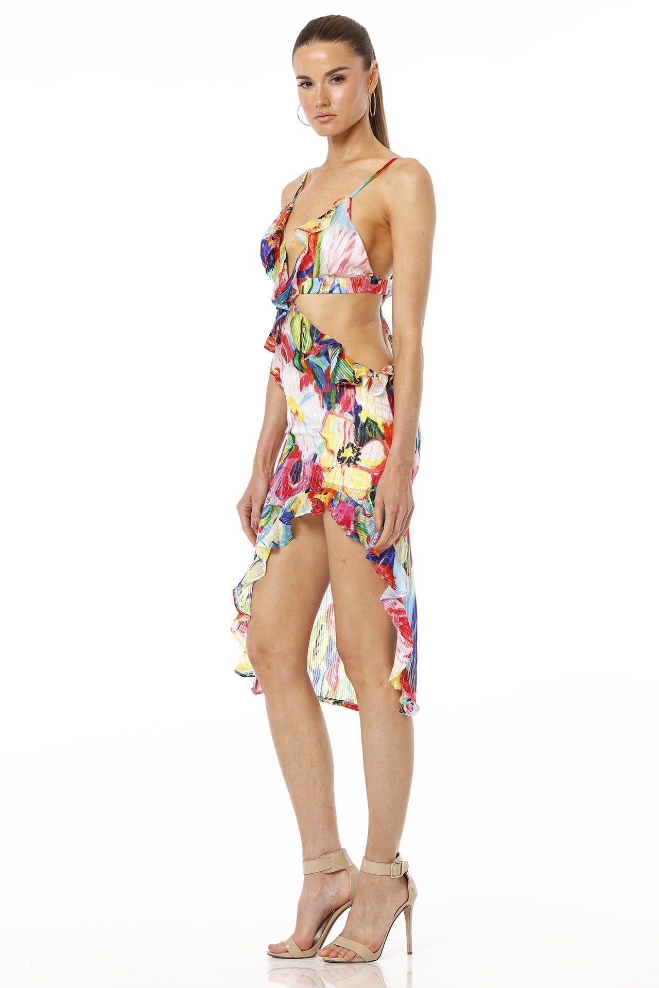 Alba Short Multicolor Floral Side Cut Out Dress