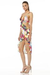 Alba Short Multicolor Floral Side Cut Out Dress