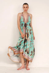 Aqua Printed Maxi Dress
