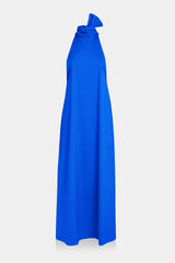 Blue Sleeveless High-Neck Maxi Dress