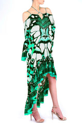 Annabella Butterfly-Print Handkerchief-Hem Hi-Low Dress