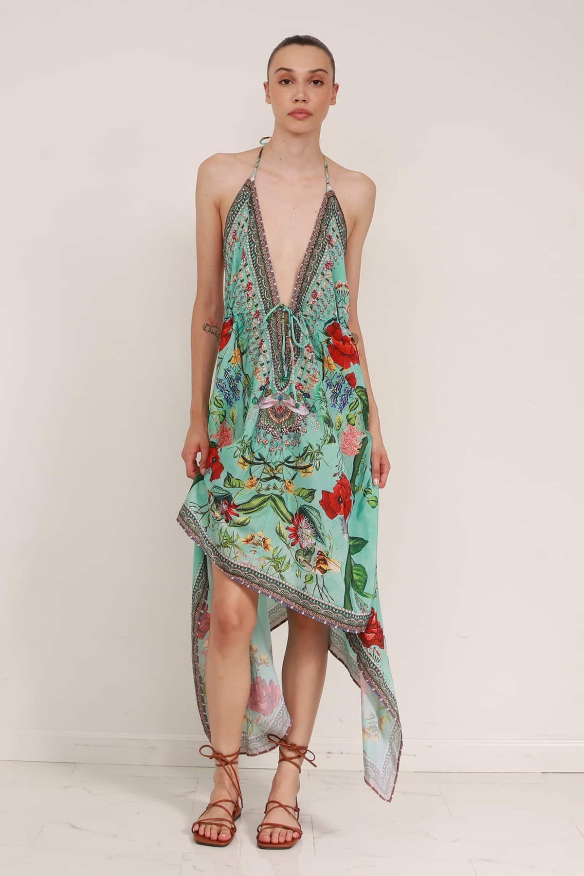 Aqua Printed Maxi Dress