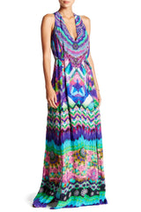 Blue Printed Halter Neck Maxi