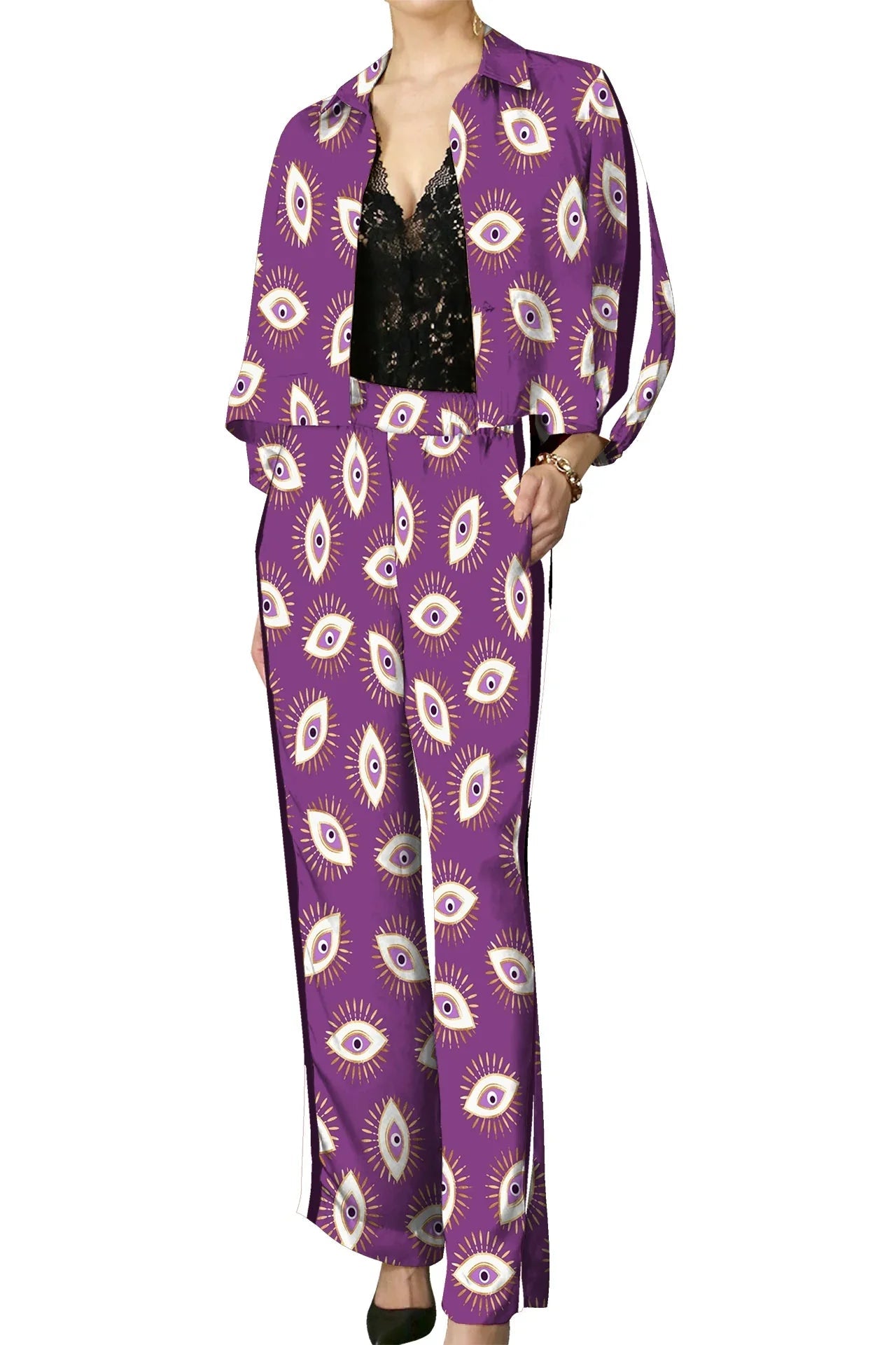 Biodegradable Fabrics Matching Suit Set in Evil Eye Print in Dahlia