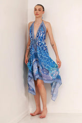 Blue Printed Scarf Dress