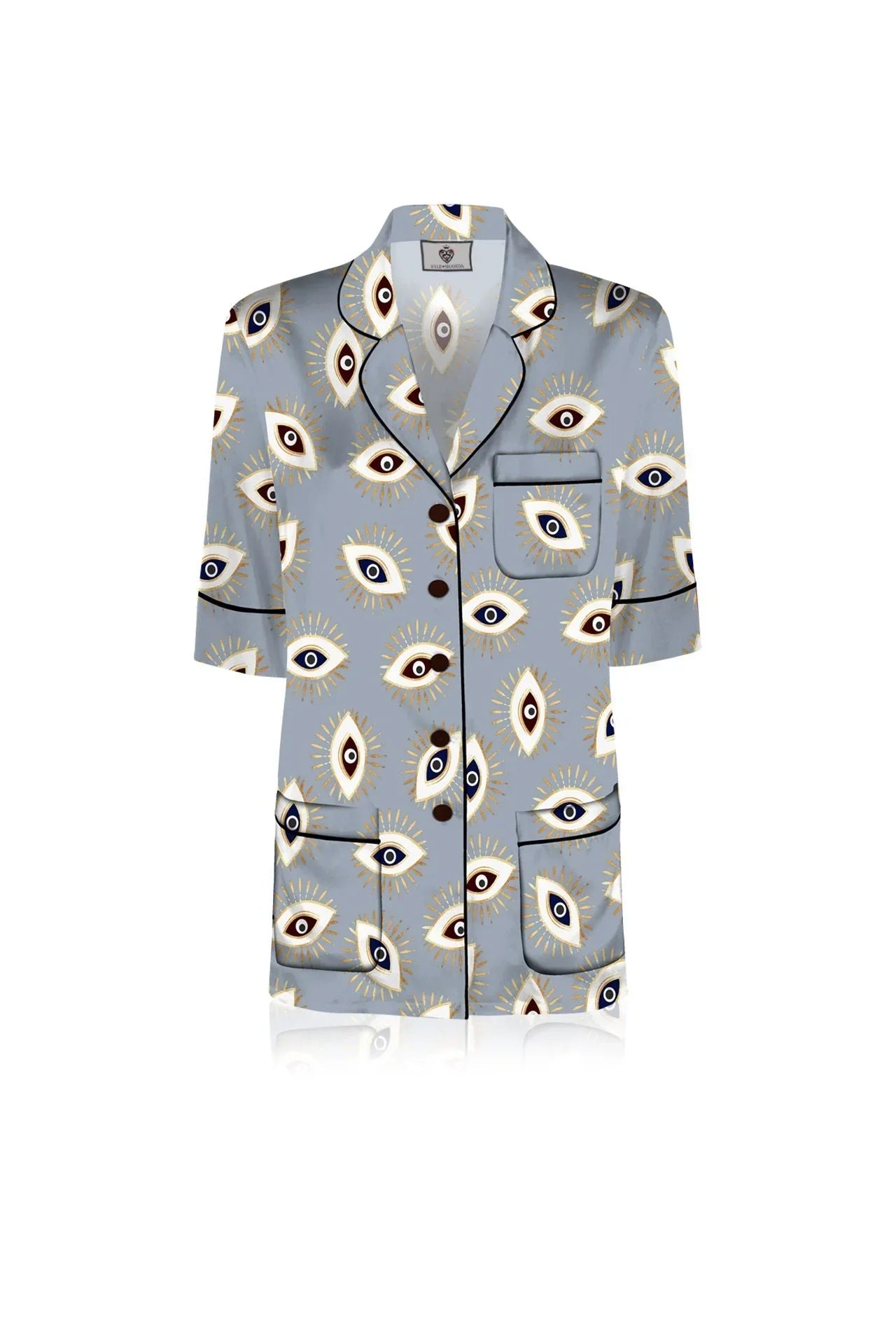 Biodegradable Fabrics Vegan Silk Half Sleeve Pajama Set in Evil Eye Grey