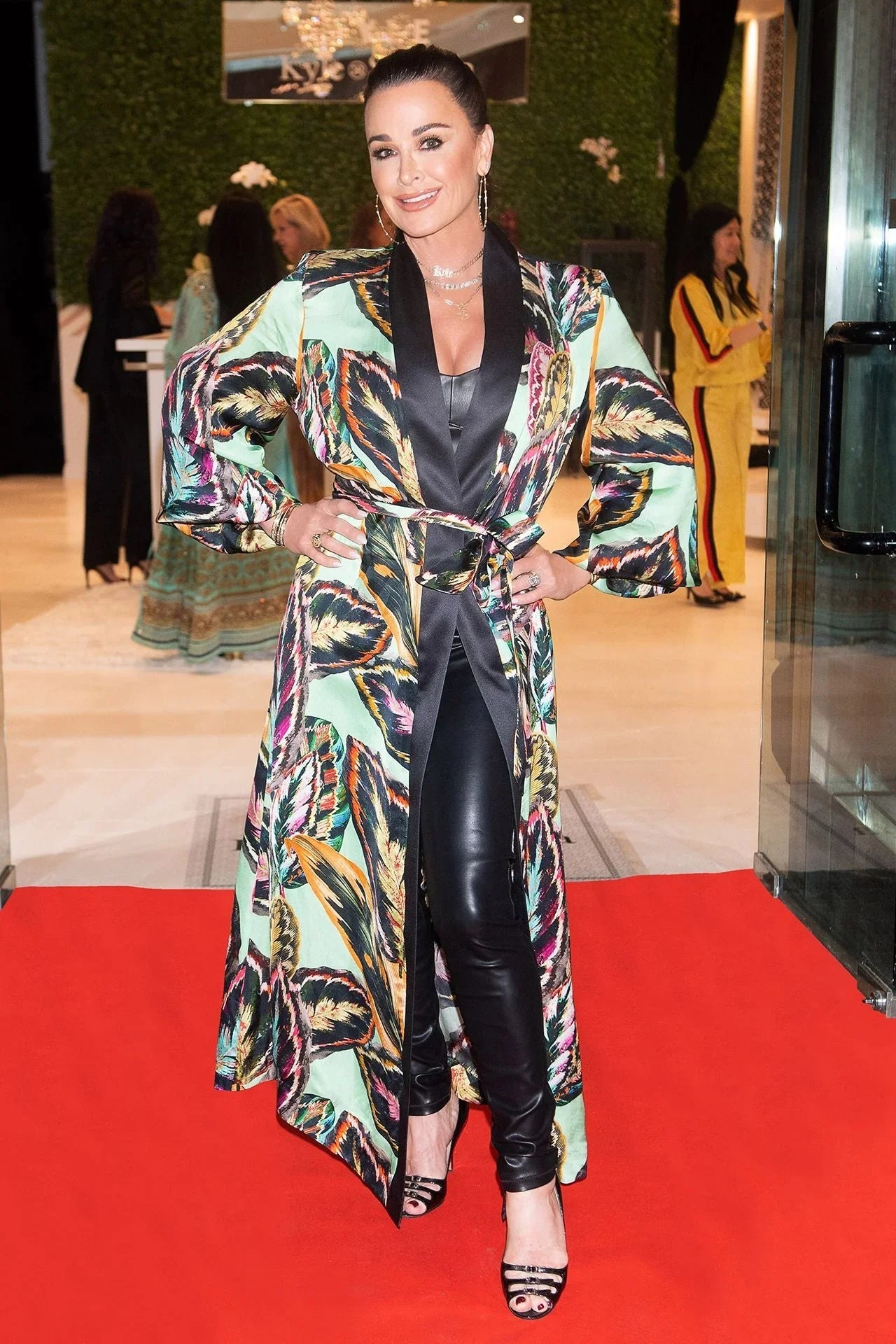 As Seen on Kyle Richards at Store Opening Leaf Print Robe Dress
