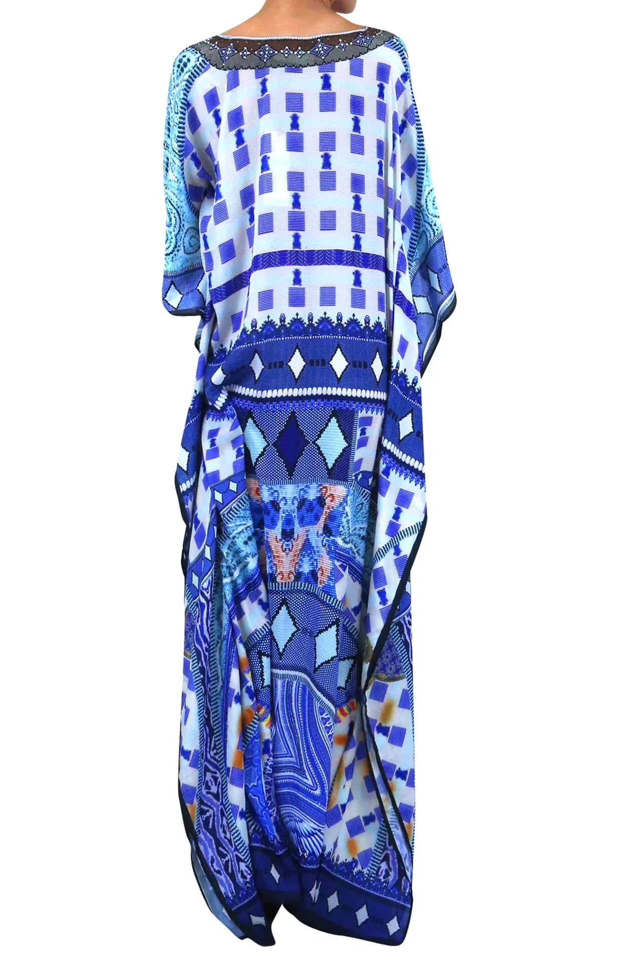 Blue Printed Long Kaftan Dress