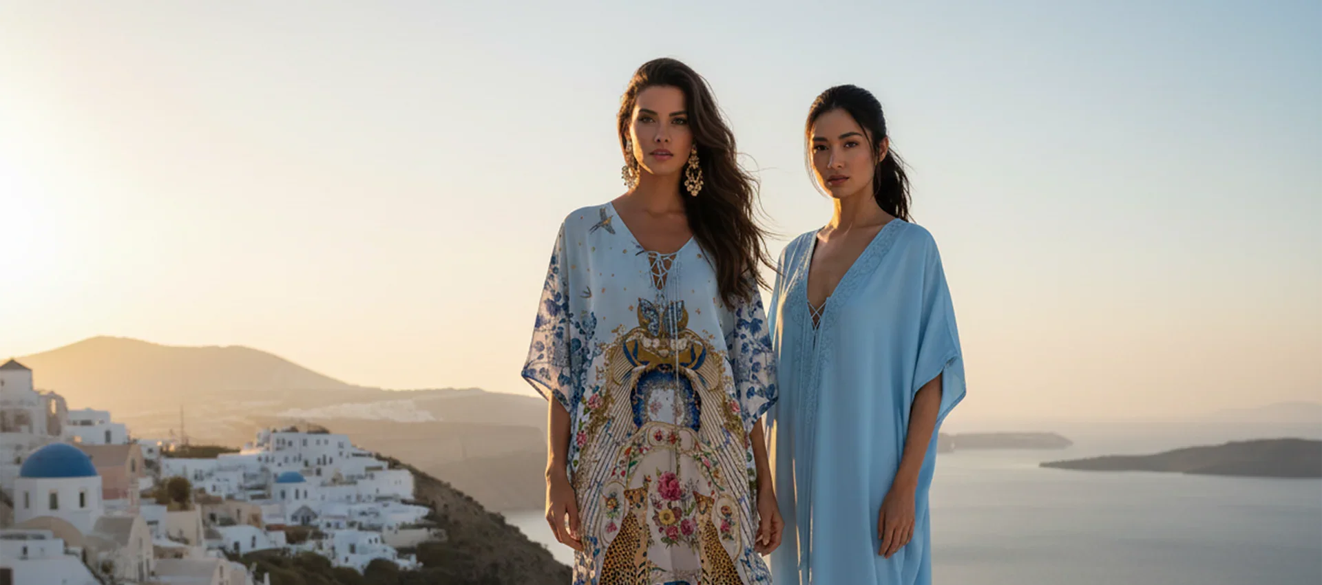 Blue Romanticism Print Knee-Length Convertible Kaftan