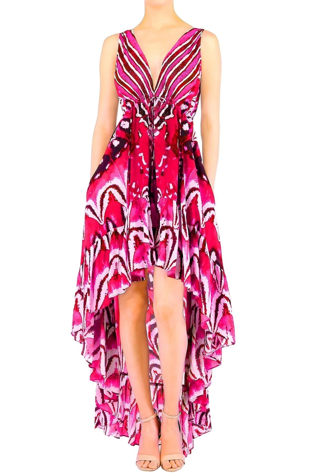 Annabella Butterfly-Print Ruflle Maxi Dress